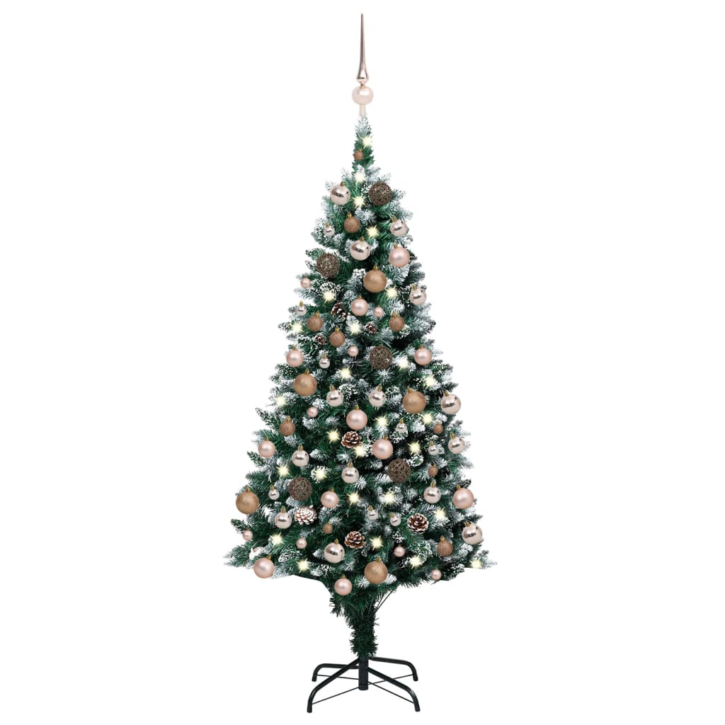 Künstlicher Weihnachtsbaum mit Beleuchtung Kugeln Zapfen 150 cm