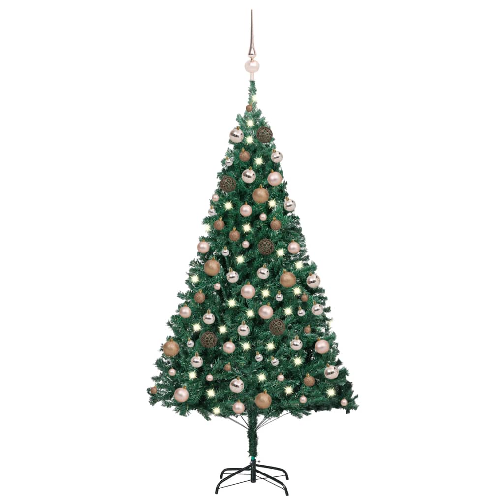 Künstlicher Weihnachtsbaum mit Beleuchtung & Kugeln Grün 150 cm