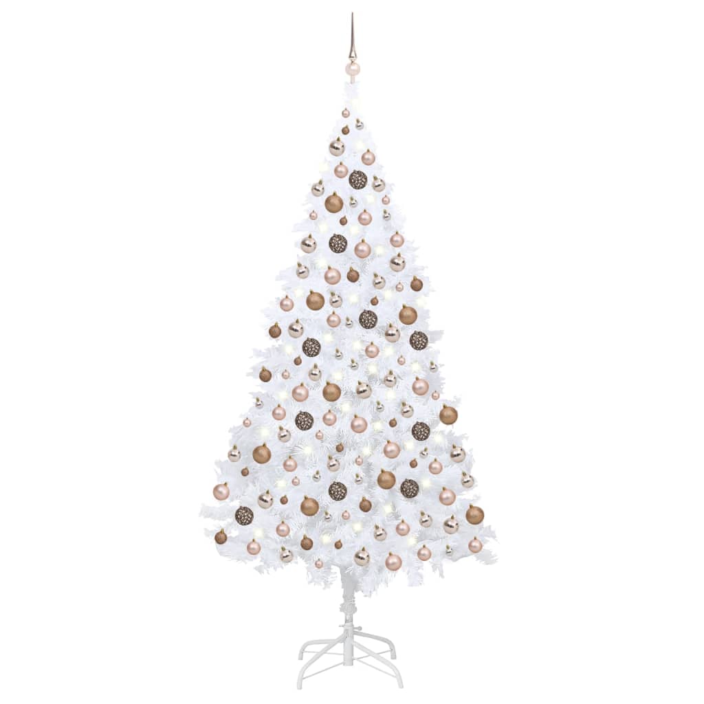 Künstlicher Weihnachtsbaum mit Beleuchtung & Kugeln Weiß 210 cm