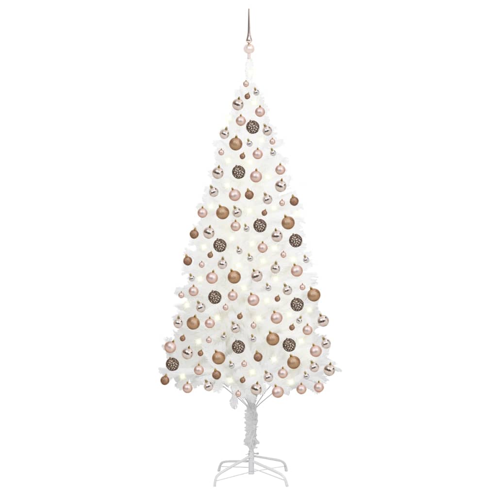Künstlicher Weihnachtsbaum mit Beleuchtung & Kugeln Weiß 210 cm