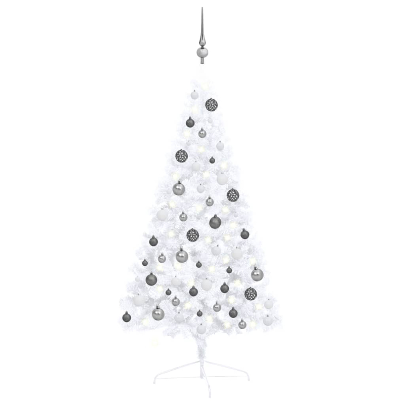 Künstlicher Halb-Weihnachtsbaum Beleuchtung Kugeln Weiß 120 cm