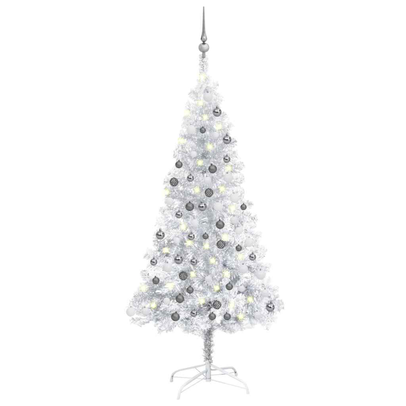 Künstlicher Weihnachtsbaum Beleuchtung & Kugeln Silber 120 cm
