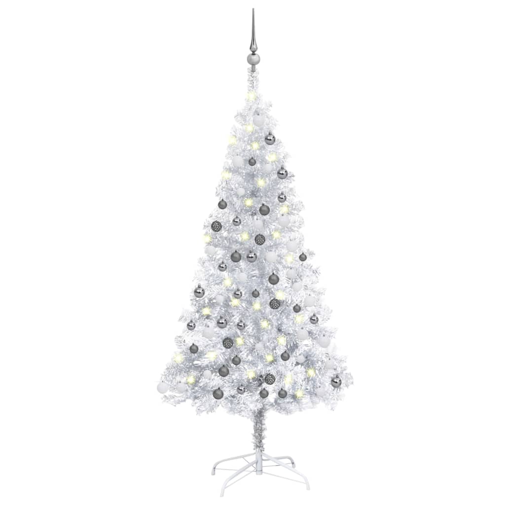 Künstlicher Weihnachtsbaum Beleuchtung & Kugeln Silber 150 cm
