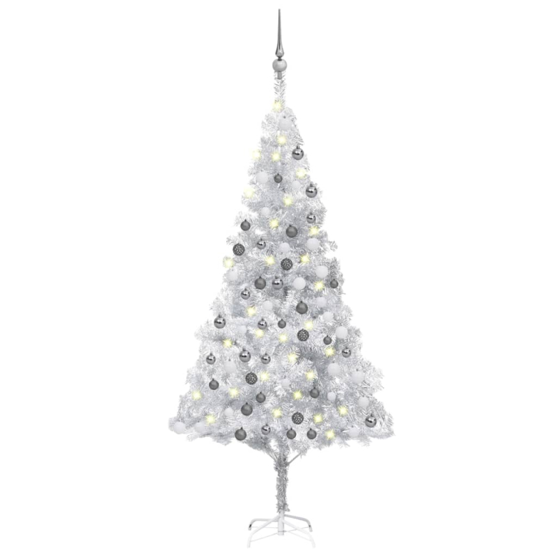 Künstlicher Weihnachtsbaum Beleuchtung & Kugeln Silber 180 cm