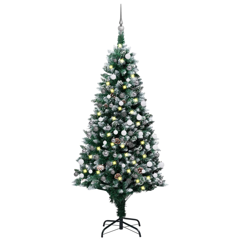 Künstlicher Weihnachtsbaum mit Beleuchtung Kugeln Zapfen 150 cm