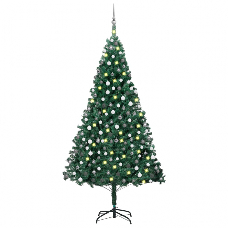 Künstlicher Weihnachtsbaum mit Beleuchtung & Kugeln Grün 240 cm