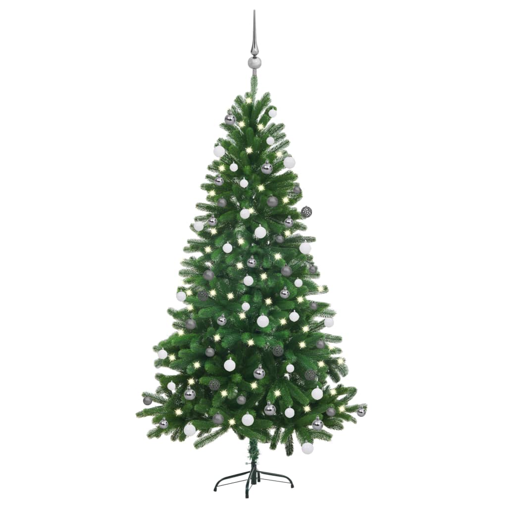 Künstlicher Weihnachtsbaum mit Beleuchtung & Kugeln 150 cm Grün