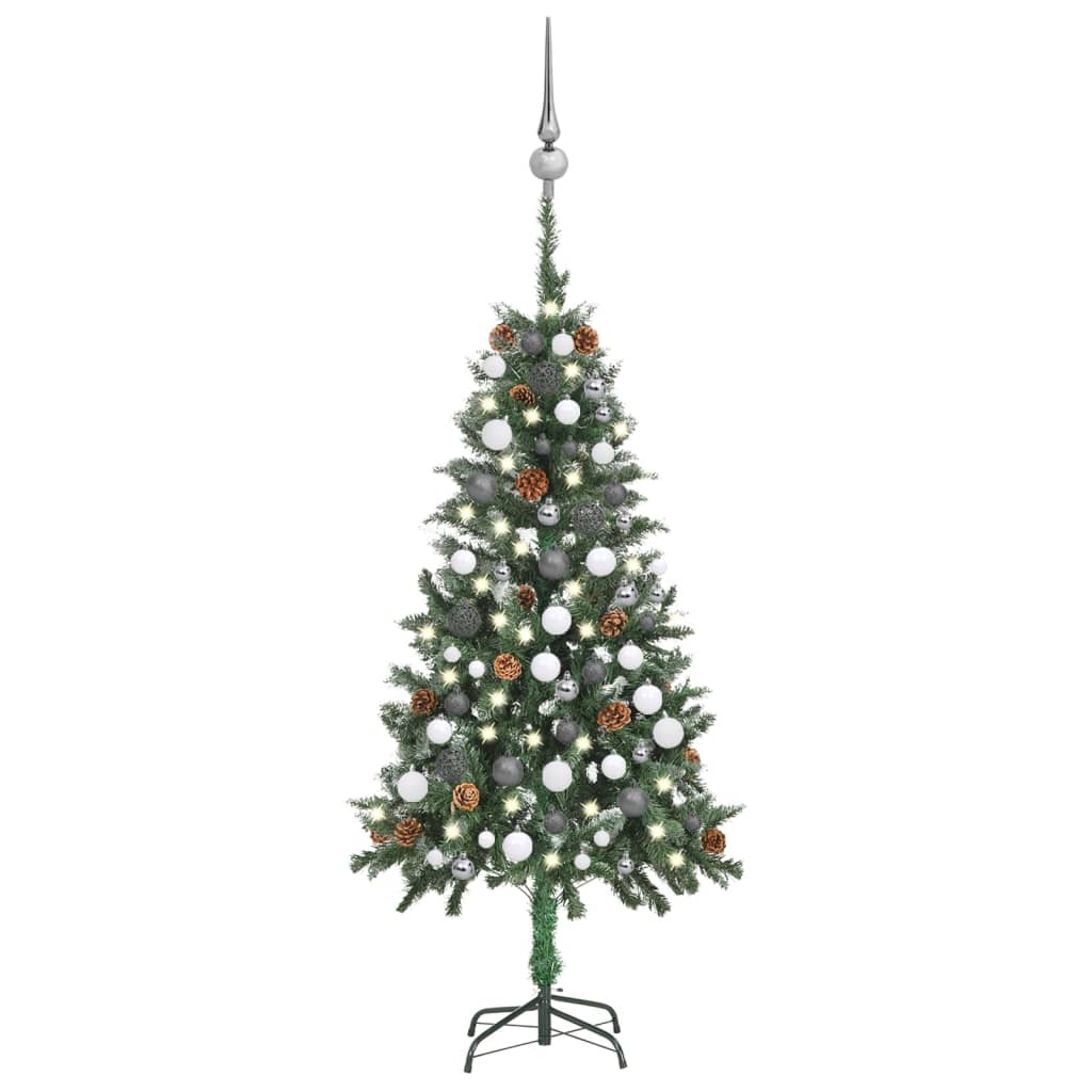 Künstlicher Weihnachtsbaum mit Beleuchtung Kugeln Zapfen 150 cm