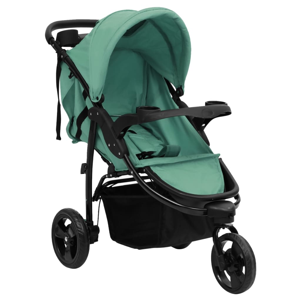 3-Rad-Kinderwagen Grün und Schwarz Stahl