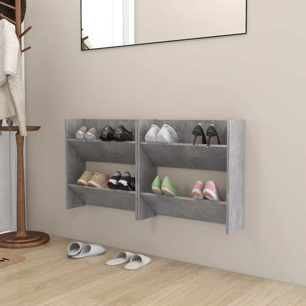 Wand-Schuhschränke 2 Stk. Betongrau 60x18x60 cm Holzwerkstoff