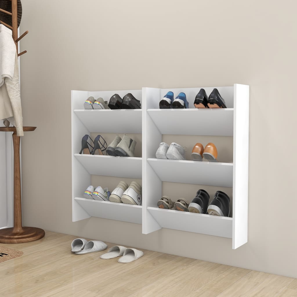 Wand-Schuhschränke 2 Stk. Weiß 60x18x90 cm Holzwerkstoff