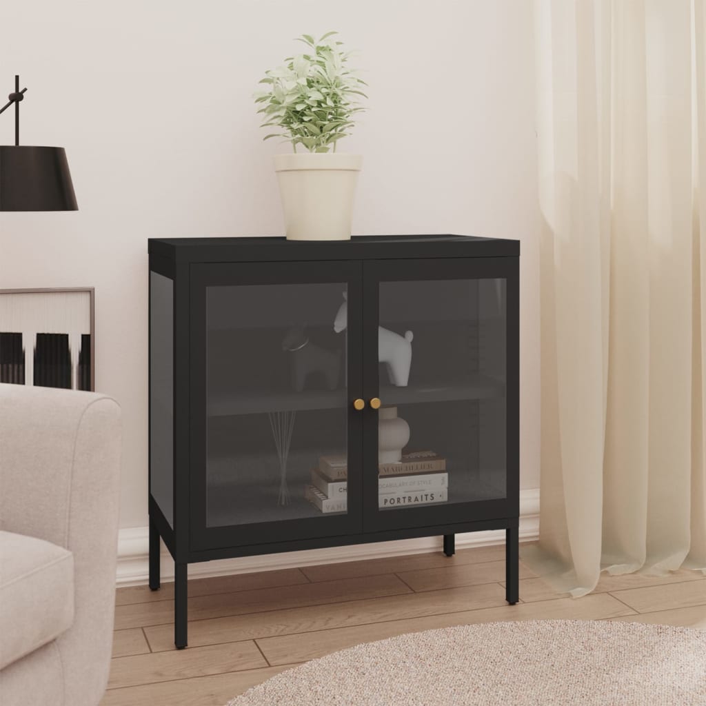 Sideboard Schwarz 70x35x70 cm Stahl und Glas