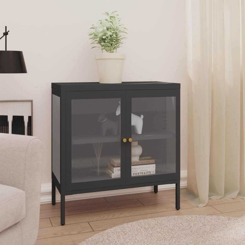 Sideboard Anthrazit 70x35x70 cm Stahl und Glas