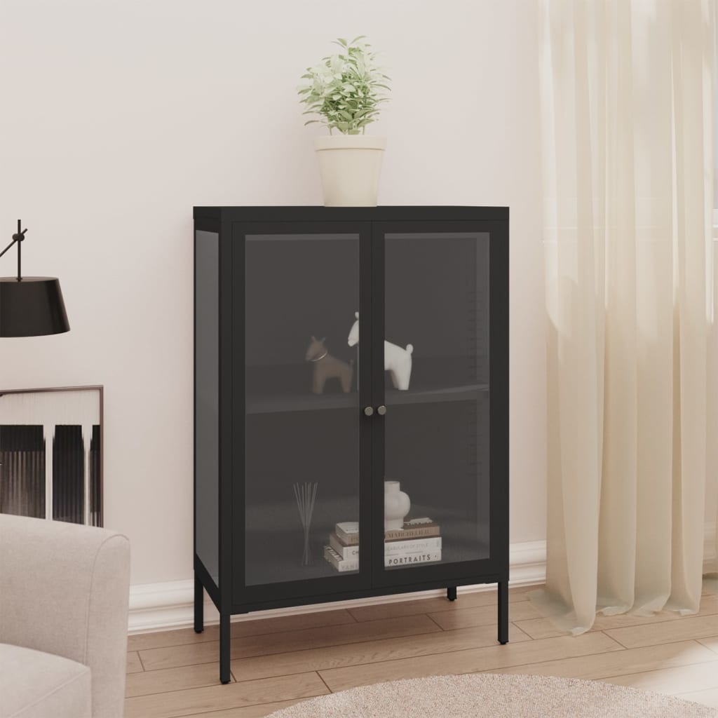 Sideboard Schwarz 75x35x105 cm Stahl und Glas