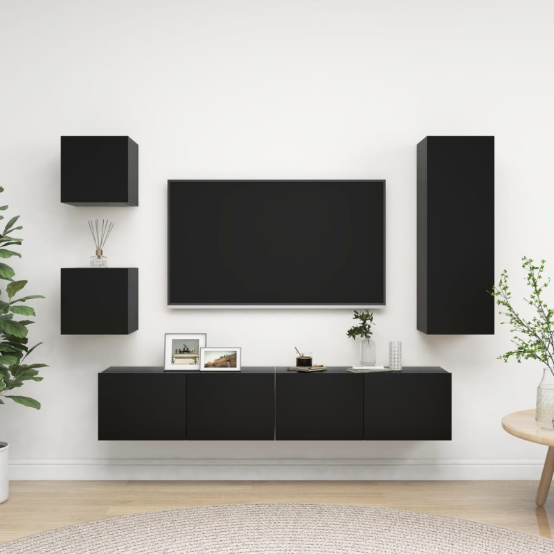 5-tlg. TV-Schrank-Set Schwarz Holzwerkstoff