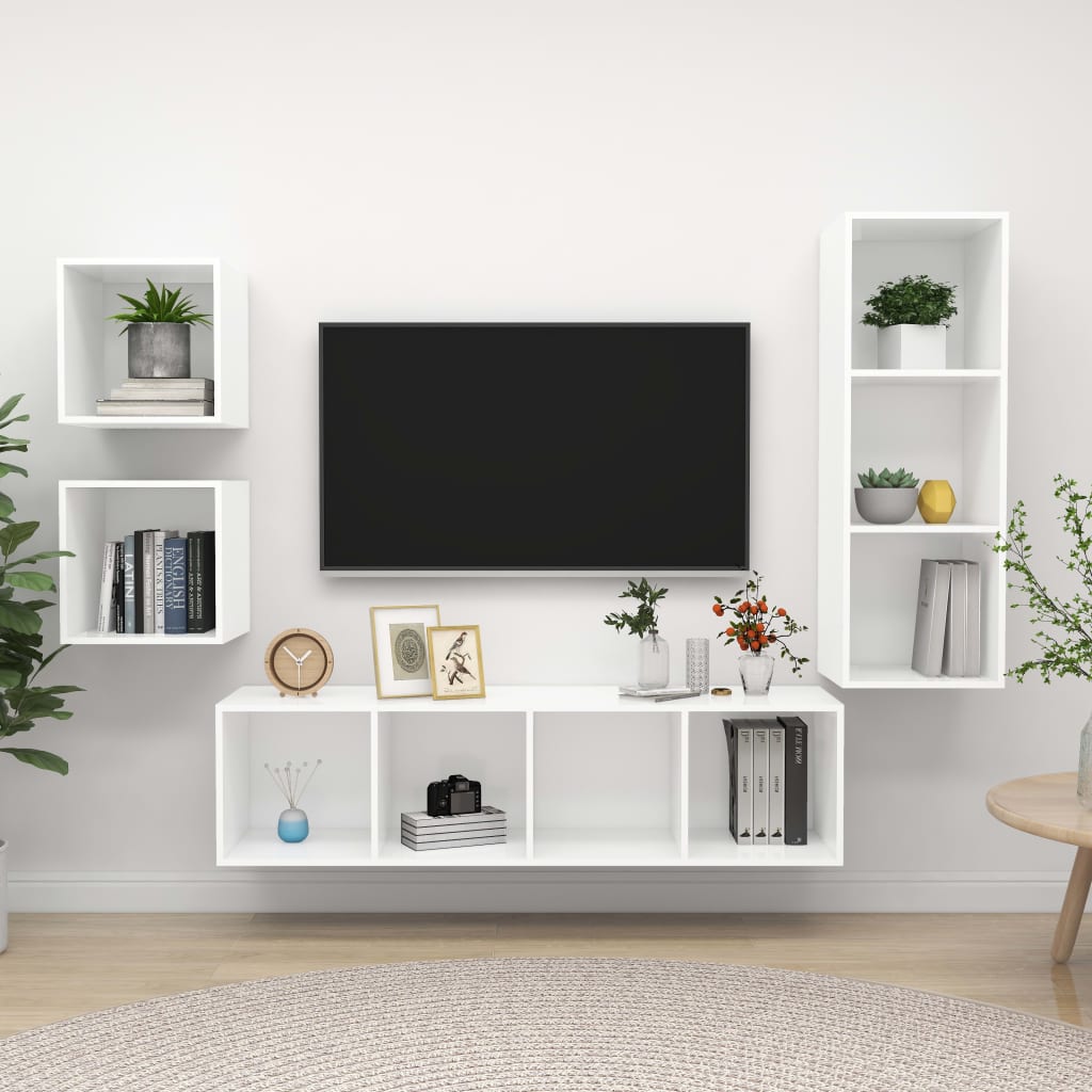 4-tlg. TV-Schrank-Set Weiß Holzwerkstoff