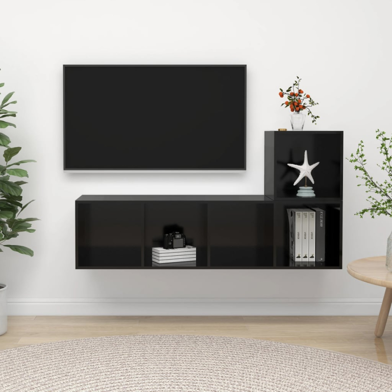 2-tlg. TV-Schrank-Set Hochglanz-Schwarz Holzwerkstoff