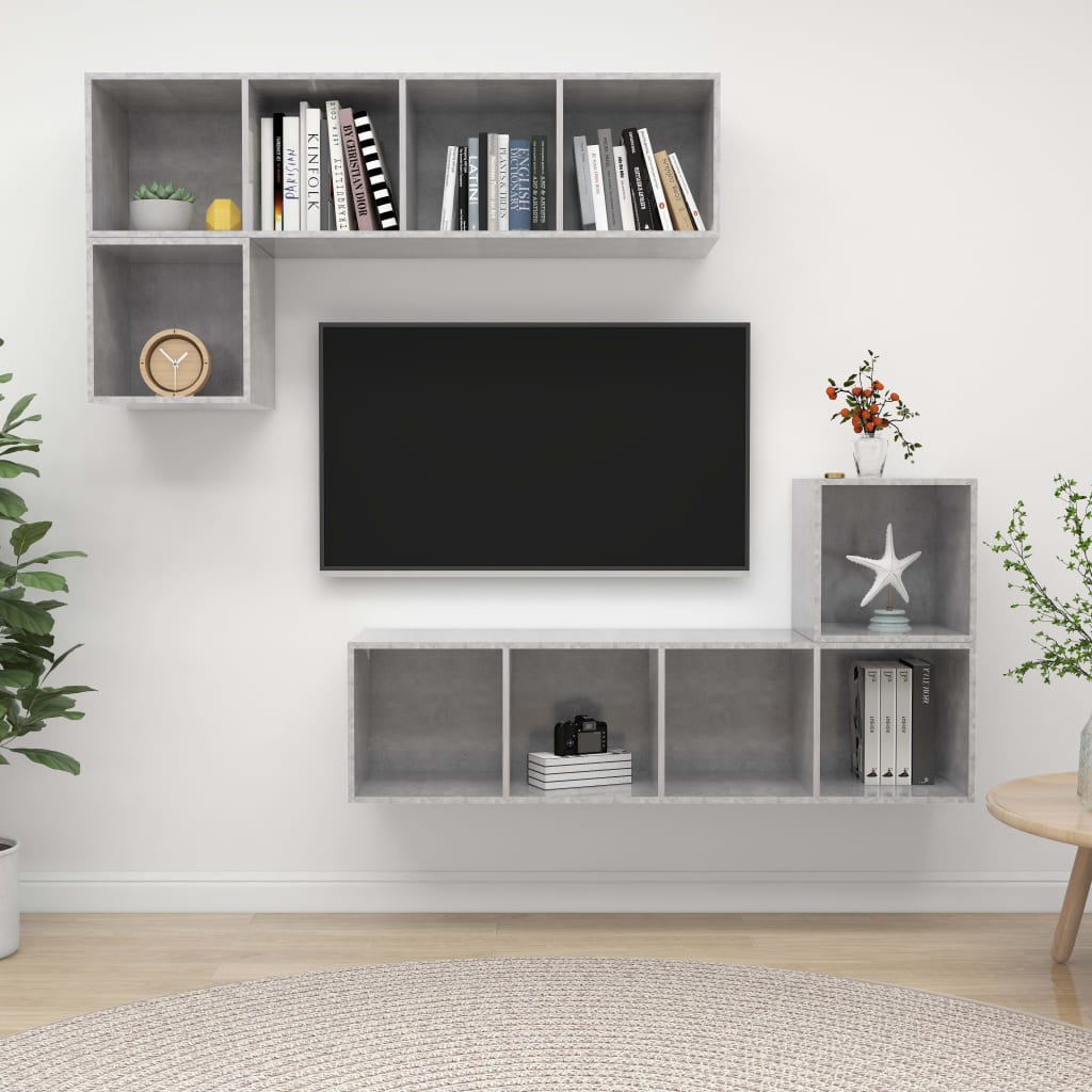 4-tlg. TV-Schrank-Set Betongrau Holzwerkstoff