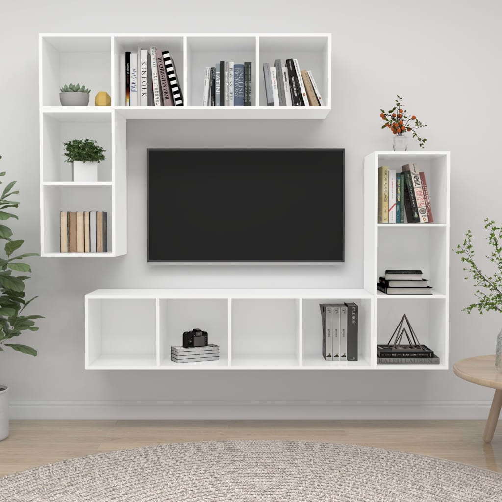 4-tlg. TV-Schrank-Set Weiß Holzwerkstoff
