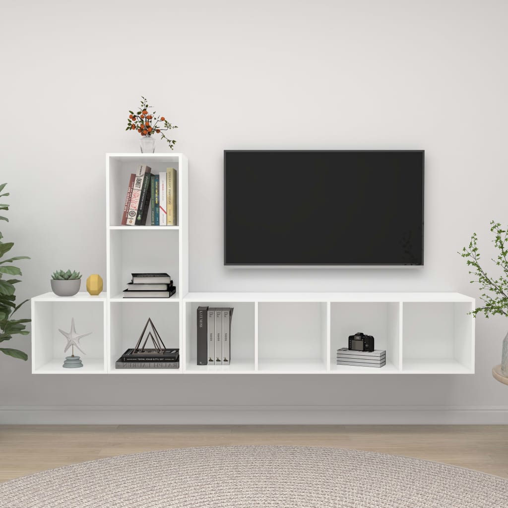 3-tlg. TV-Schrank-Set Weiß Holzwerkstoff