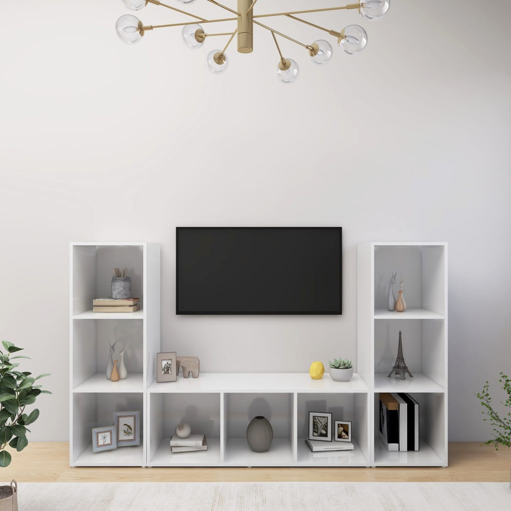 TV-Schränke 3 Stk. Weiß 107x35x37 cm Holzwerkstoff