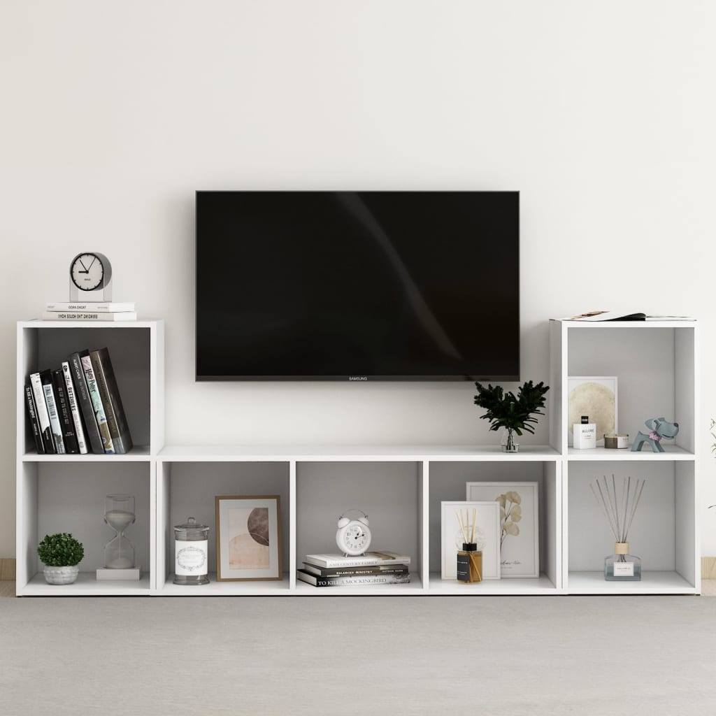 3-tlg. TV-Schrank-Set Weiß Holzwerkstoff