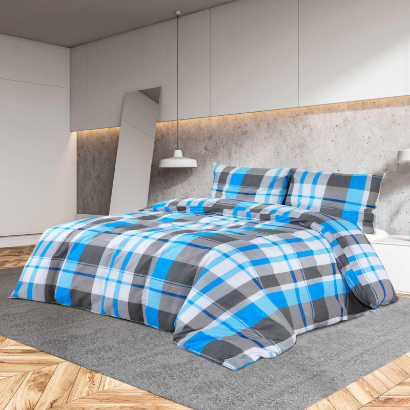 Bettwäsche-Set Blau und Grau 260x220 cm Baumwolle