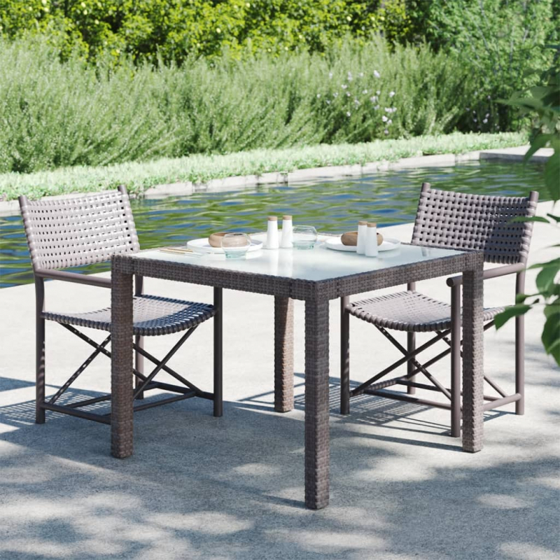 Gartentisch 90x90x75 cm Gehärtetes Glas Poly Rattan Braun