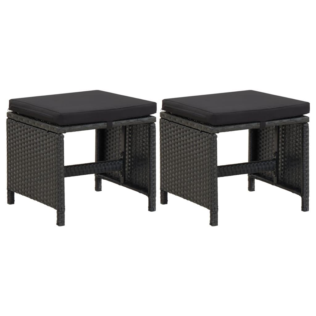 Gartenhocker mit Kissen 2 Stk. Poly Rattan Schwarz
