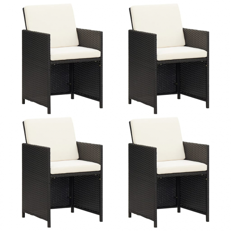 Garten-Essstühle mit Kissen 4 Stk. Schwarz Poly Rattan