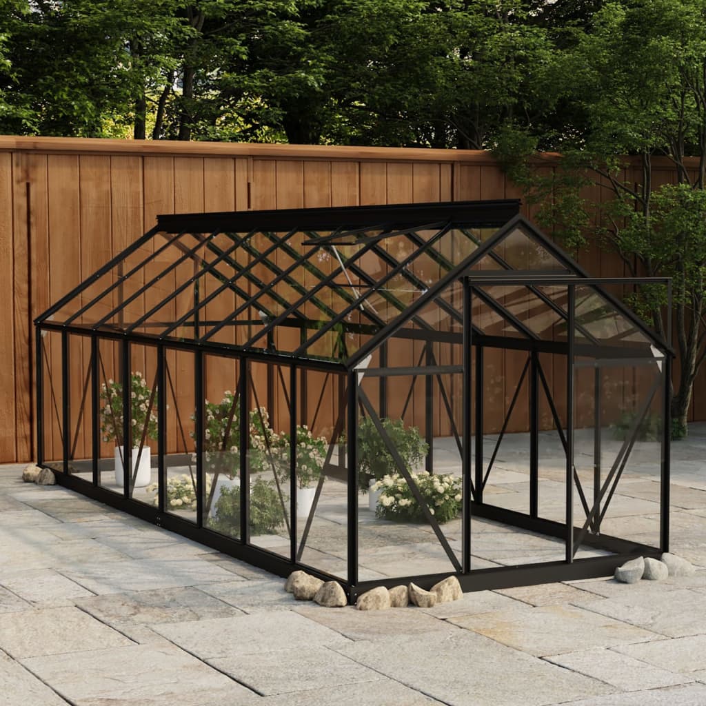 Glas Gewächshaus Anthrazit 155x395,5x191 cm Aluminium