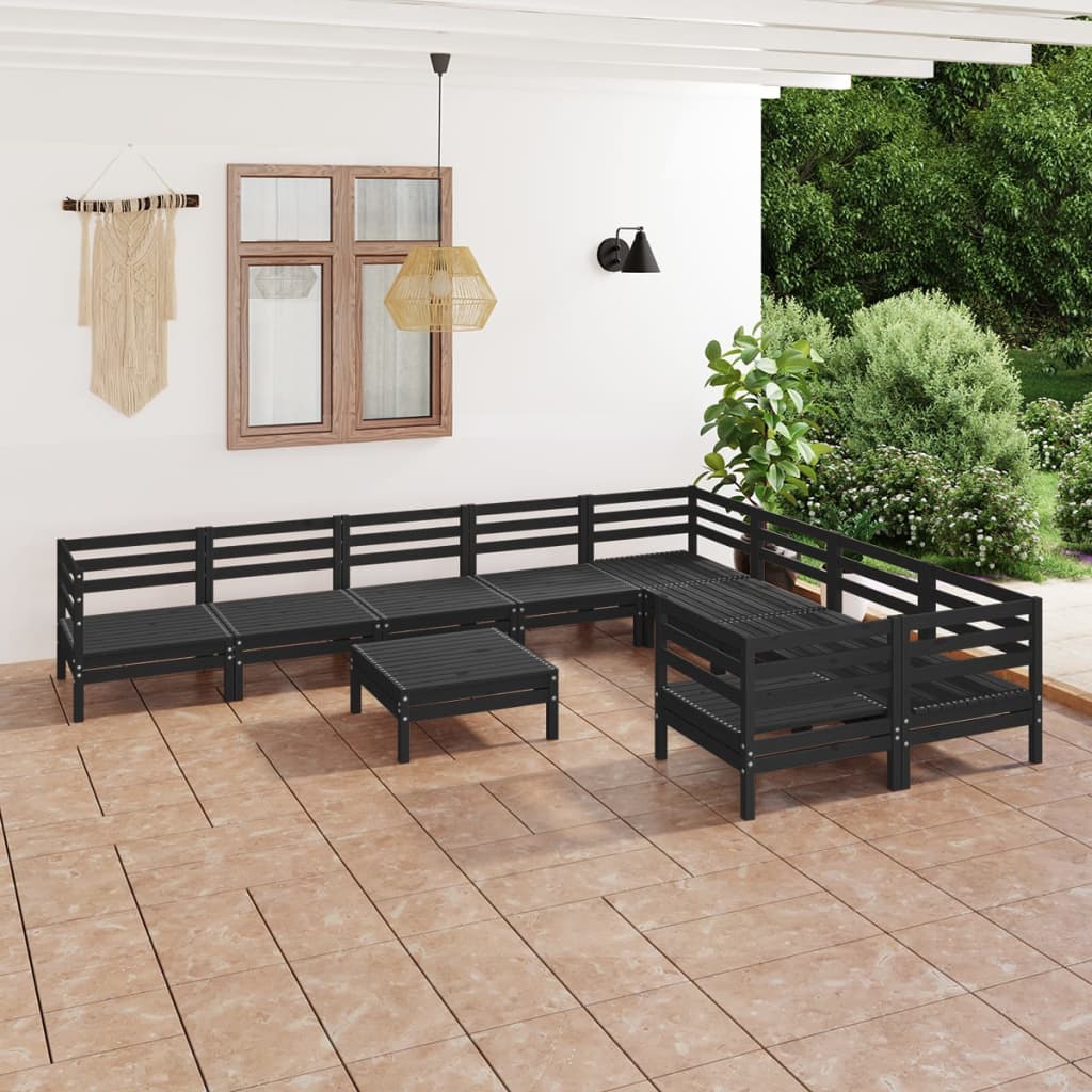 10-tlg. Garten-Lounge-Set Schwarz Massivholz Kiefer