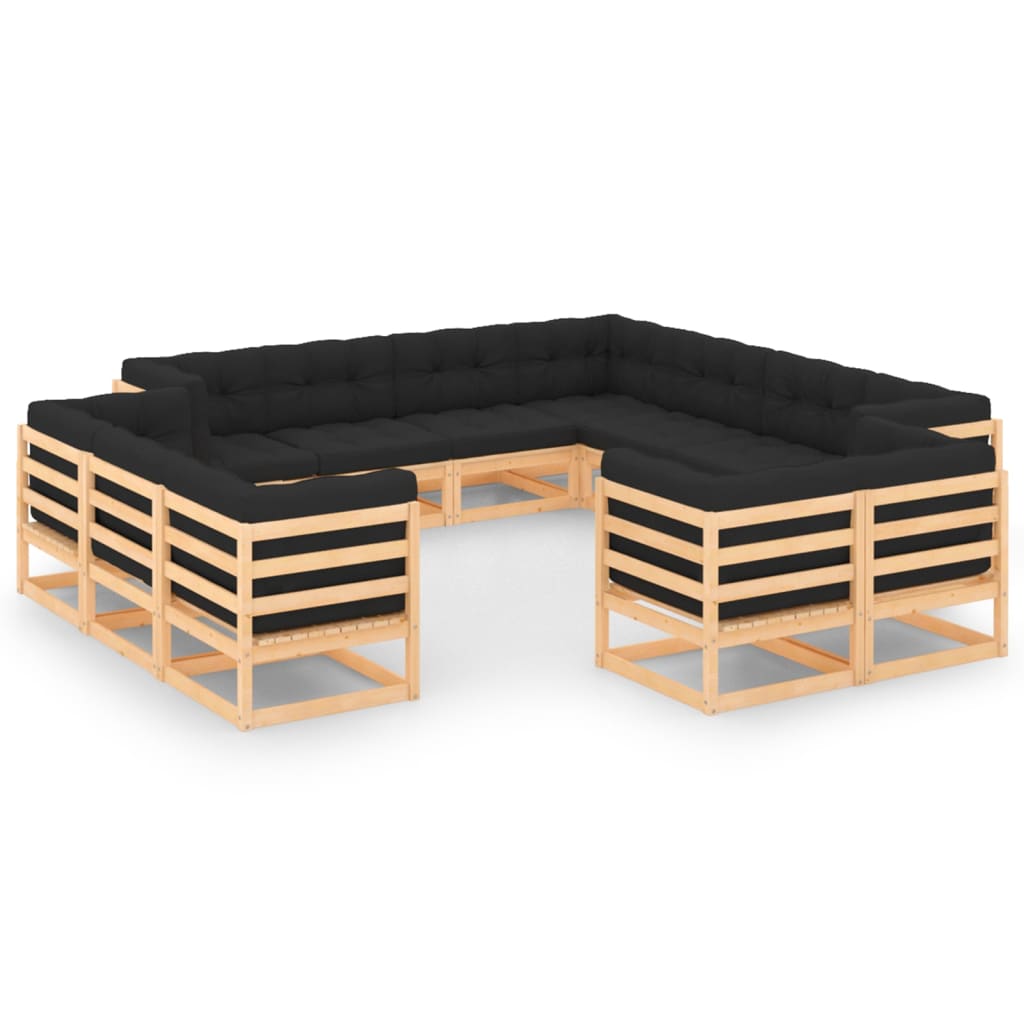 12-tlg. Garten-Lounge-Set mit Kissen Massivholz Kiefer