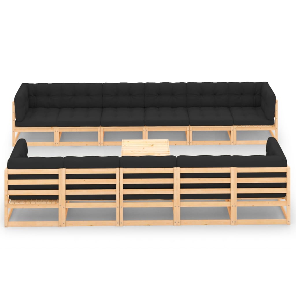 12-tlg. Garten-Lounge-Set mit Kissen Massivholz Kiefer