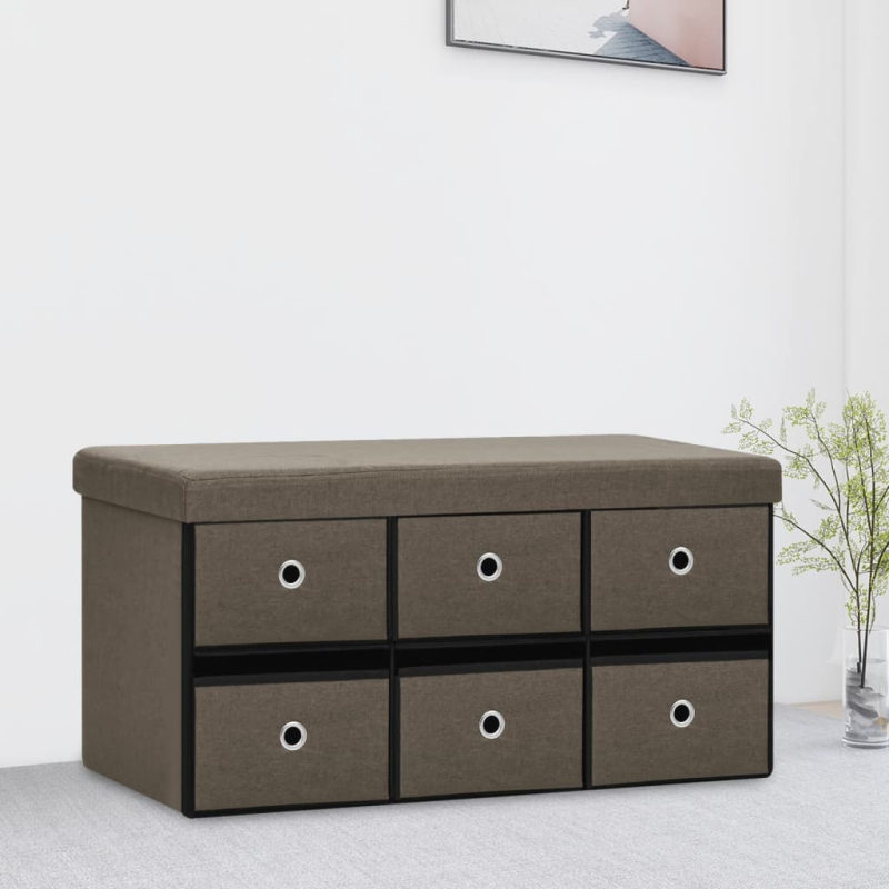 Faltbare Sitzbank mit Stauraum Braun 76x38x38 cm Leinenoptik