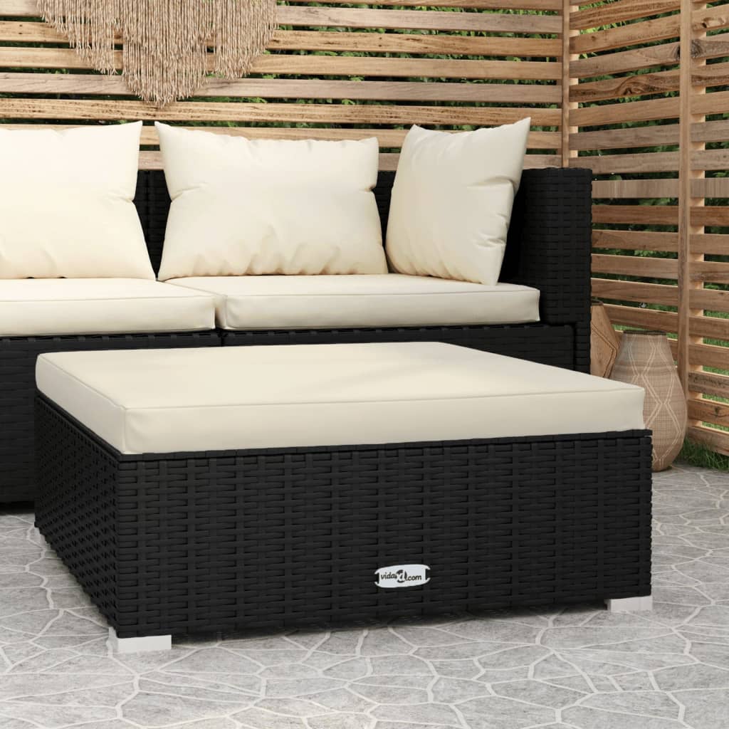 Garten-Fußhocker mit Kissen Schwarz 70x70x30 cm Poly Rattan