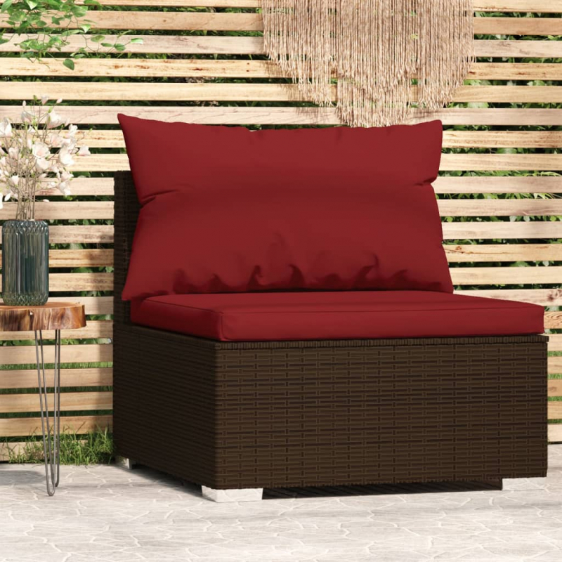 Garten-Mittelsofa mit Kissen Braun Poly Rattan