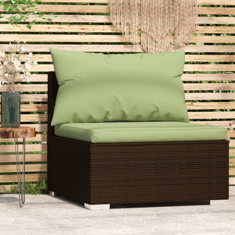 Garten-Mittelsofa mit Kissen Braun Poly Rattan