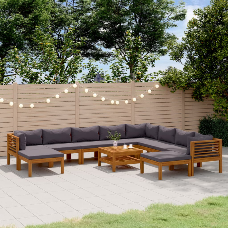 11-tlg. Garten-Lounge-Set mit Auflage Massivholz Akazie