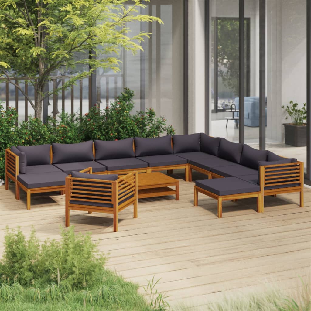 12-tlg. Garten-Lounge-Set mit Auflage Massivholz Akazie