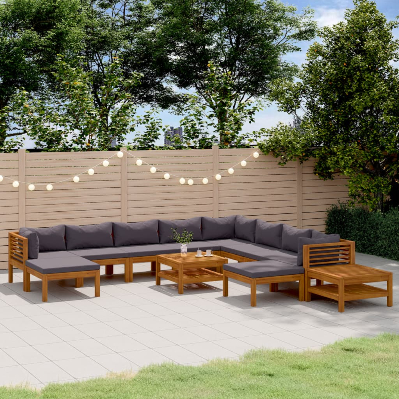 12-tlg. Garten-Lounge-Set mit Auflage Massivholz Akazie