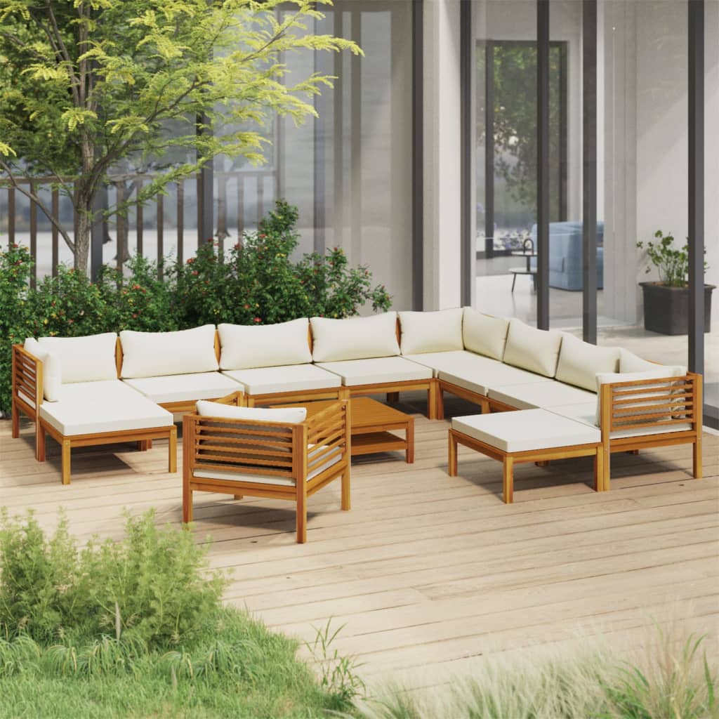 12-tlg. Garten-Lounge-Set mit Creme Kissen Massivholz Akazie