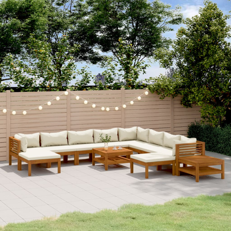 12-tlg. Garten-Lounge-Set mit Creme Kissen Massivholz Akazie