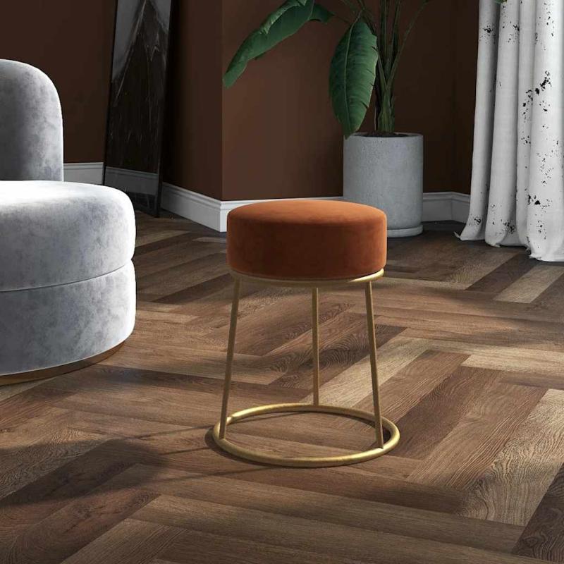 Runder Hocker Braun Samt