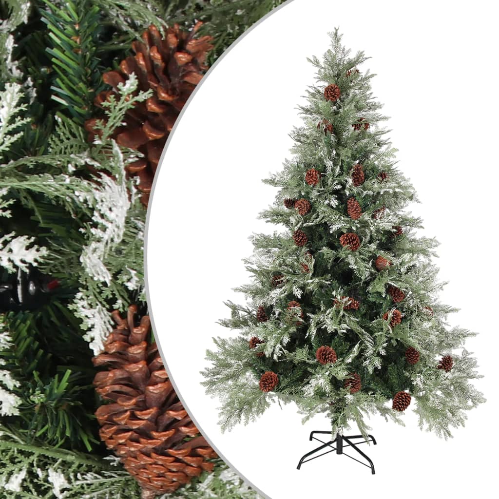 Weihnachtsbaum mit Zapfen Grün und Weiß 150 cm PVC & PE