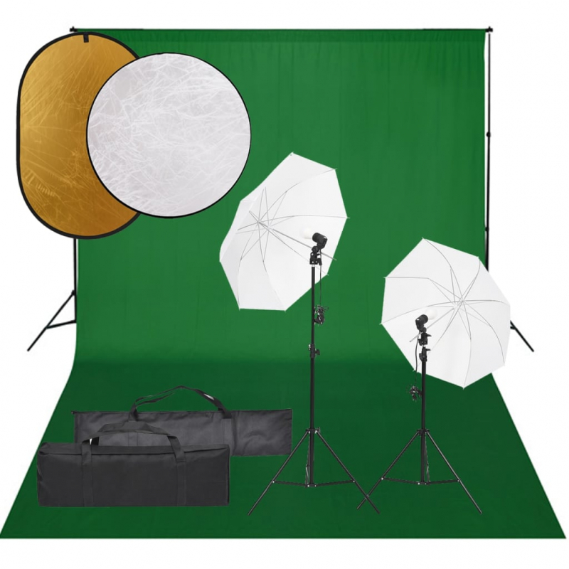 Fotostudio-Set mit Beleuchtung, Hintergrund und Reflektor