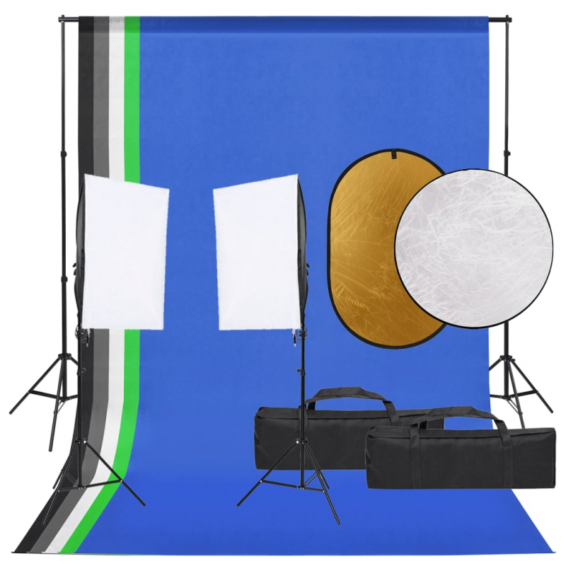 Fotostudio-Set mit Beleuchtung, Hintergrund und Reflektor