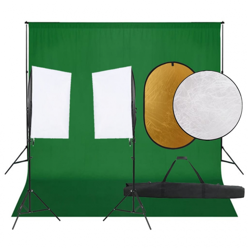 Fotostudio-Set mit Beleuchtung, Hintergrund und Reflektor