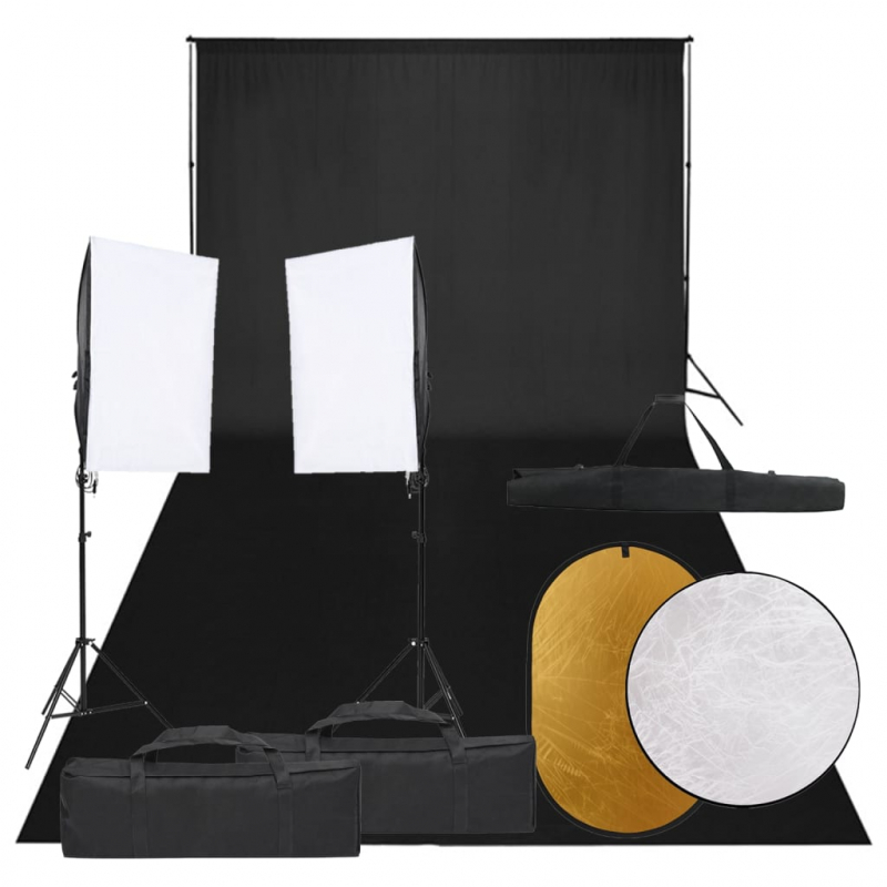 Fotostudio-Set mit Beleuchtung, Hintergrund und Reflektor