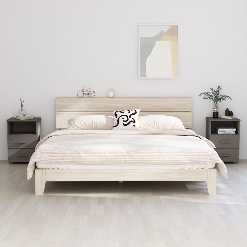 Nachttische HAMAR 2 Stk. Hellgrau 40x35x62 cm Massivholz